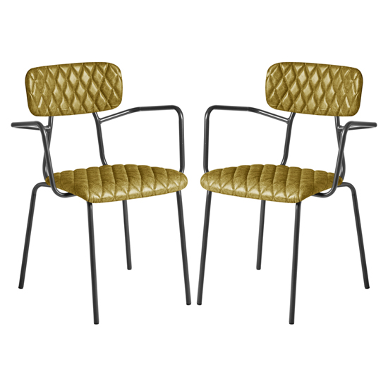 Kelso Vintage Gold Faux Leather Armchairs In Pair