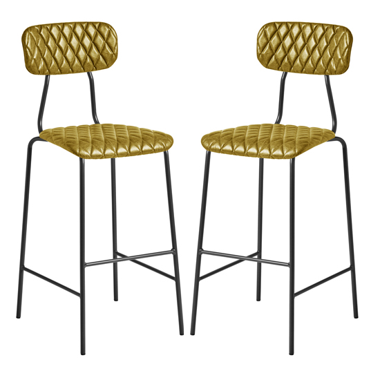Kelso Vintage Gold Faux Leather Bar Stools In Pair