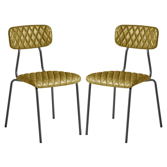 Kelso Vintage Gold Faux Leather Dining Chairs In Pair