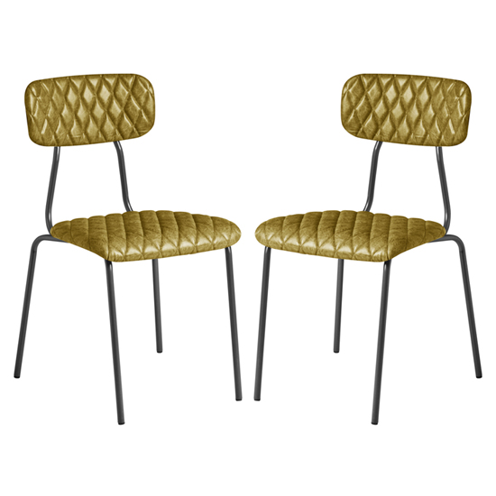 Kelso Vintage Gold Faux Leather Dining Chairs In Pair