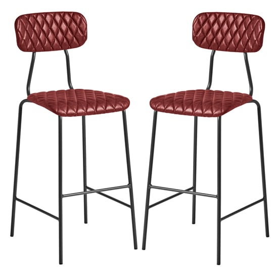 Kelso Vintage Red Faux Leather Bar Stools In Pair
