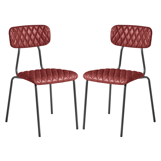 Kelso Vintage Red Faux Leather Dining Chairs In Pair