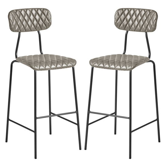 Kelso Vintage Silver Faux Leather Bar Stools In Pair