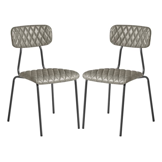 Kelso Vintage Silver Faux Leather Dining Chairs In Pair