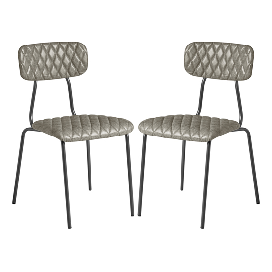 Kelso Vintage Silver Faux Leather Dining Chairs In Pair