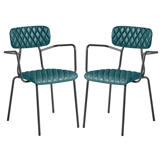 Photo of Kelso vintage teal faux leather armchairs in pair