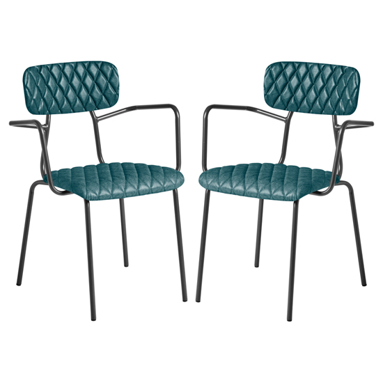 Kelso Vintage Teal Faux Leather Armchairs In Pair