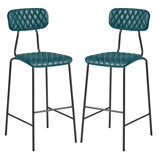 Photo of Kelso vintage teal faux leather bar stools in pair