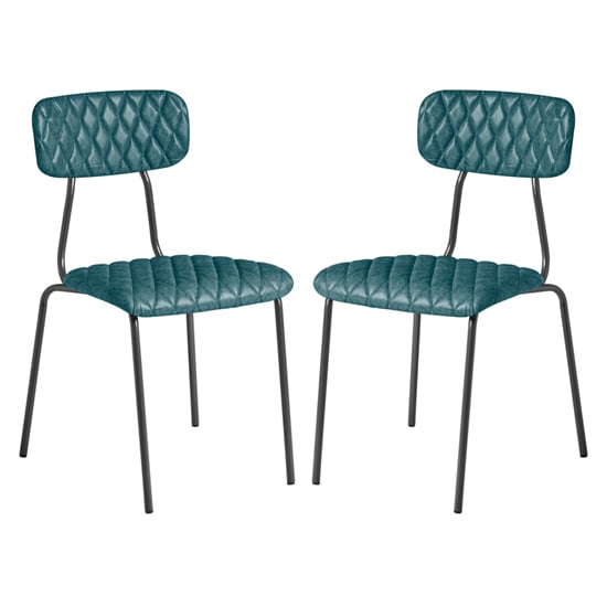 Kelso Vintage Teal Faux Leather Dining Chairs In Pair