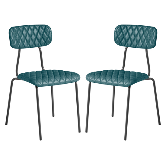 Kelso Vintage Teal Faux Leather Dining Chairs In Pair