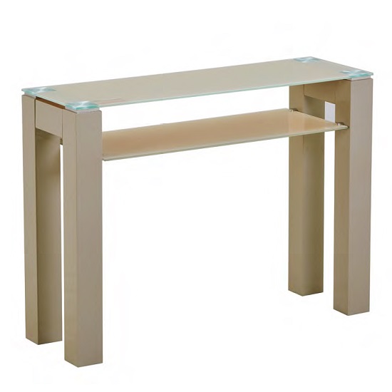 Kelson Glass Console Table Rectangular In Latte With Wooden Legs ...