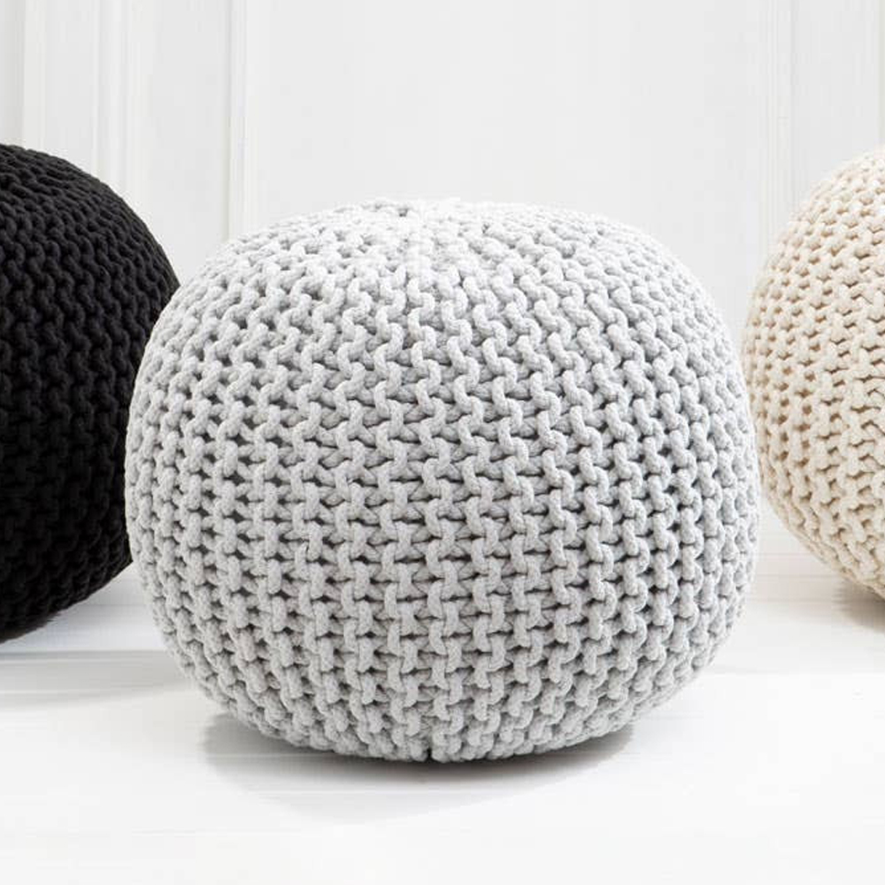 Kelvra Fabric Kids Knit Pouffe in Grey