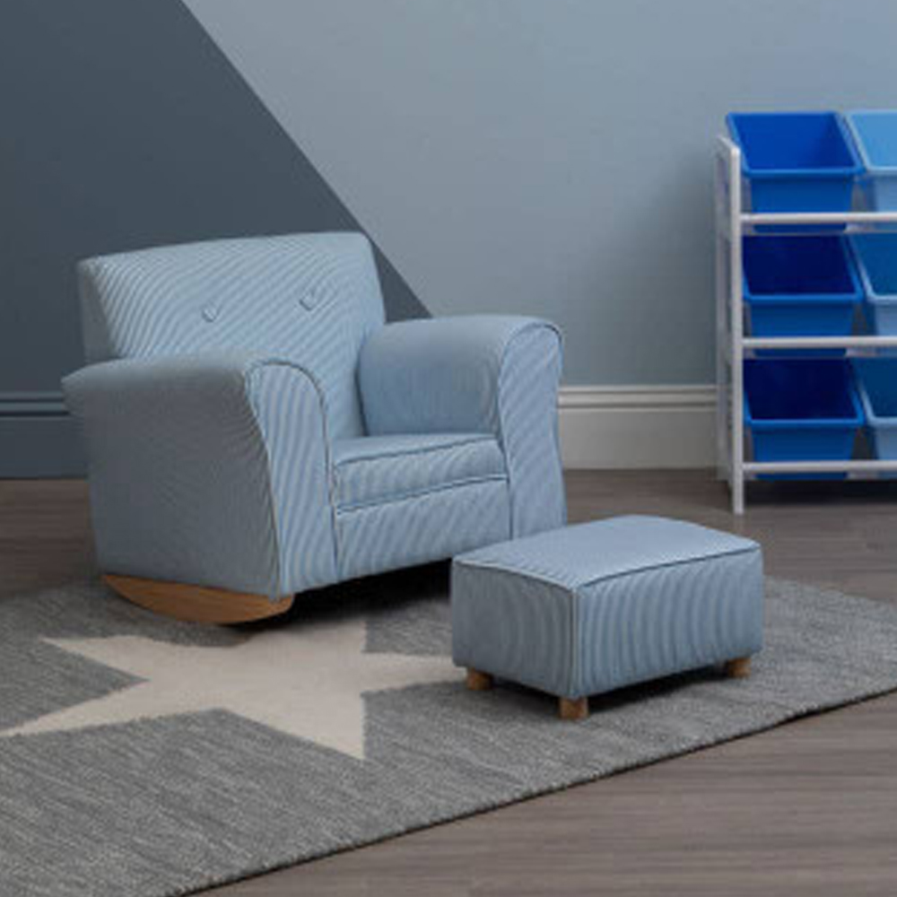 Kelvra Fabric Rocking Chair with Footstool in Blue and White
