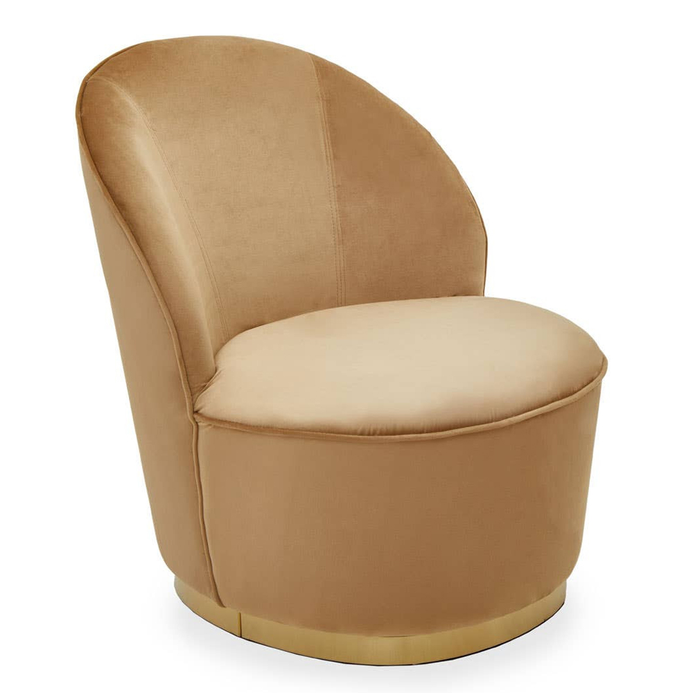 Kelvra Velvet Kids Chair with Gold Base in Beige
