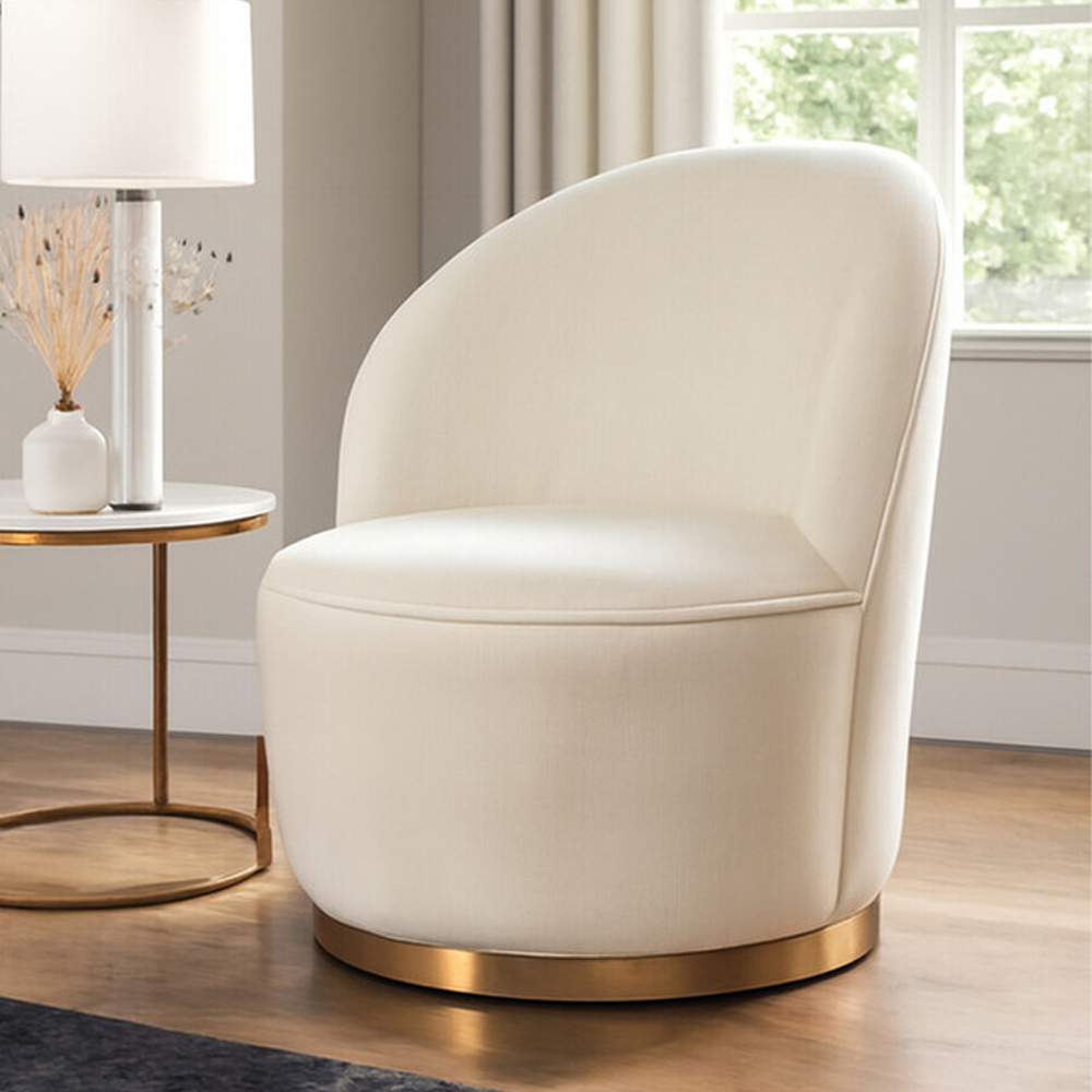 Kelvra Velvet Kids Chair with Gold Base in Cream