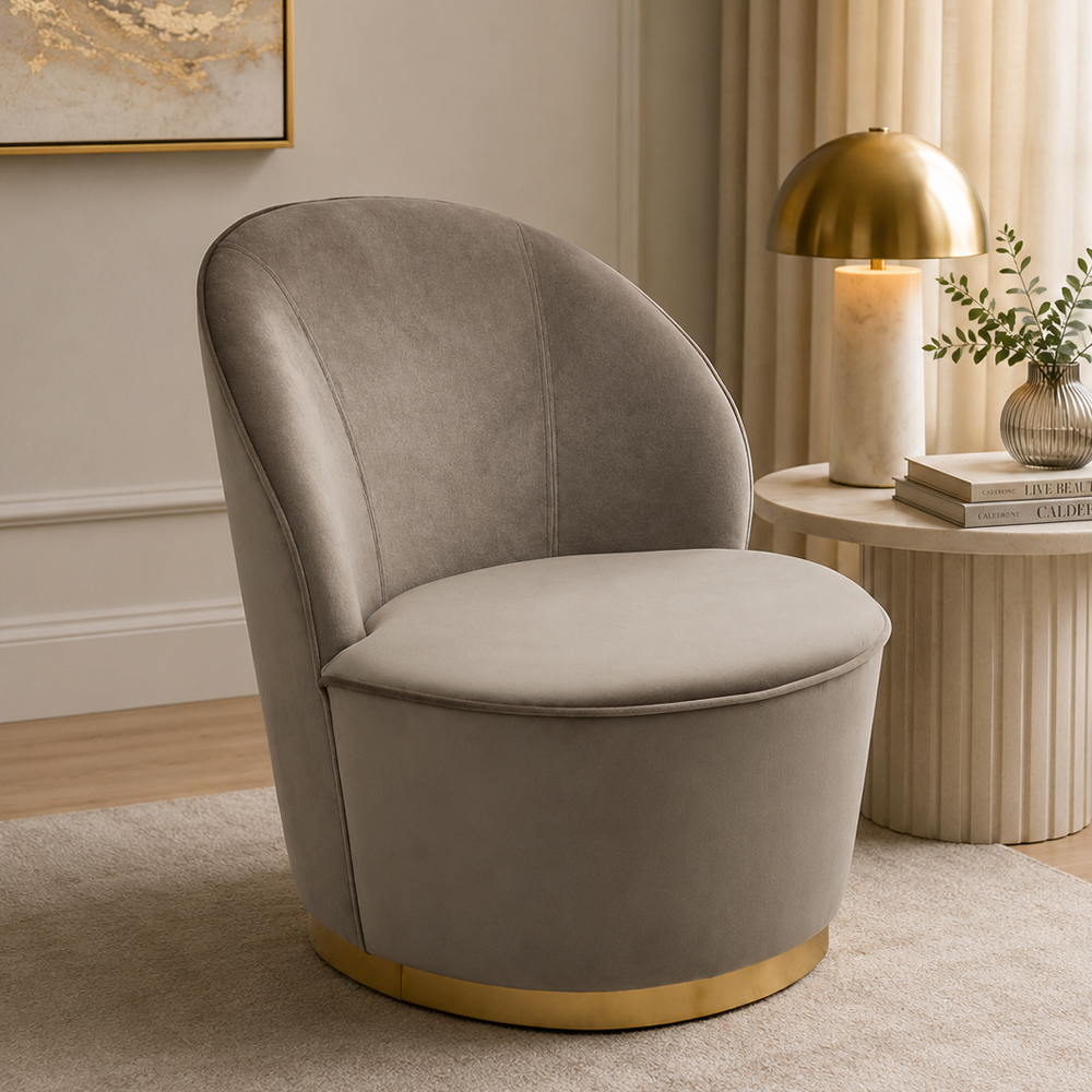 Kelvra Velvet Kids Chair with Gold Base in Mink
