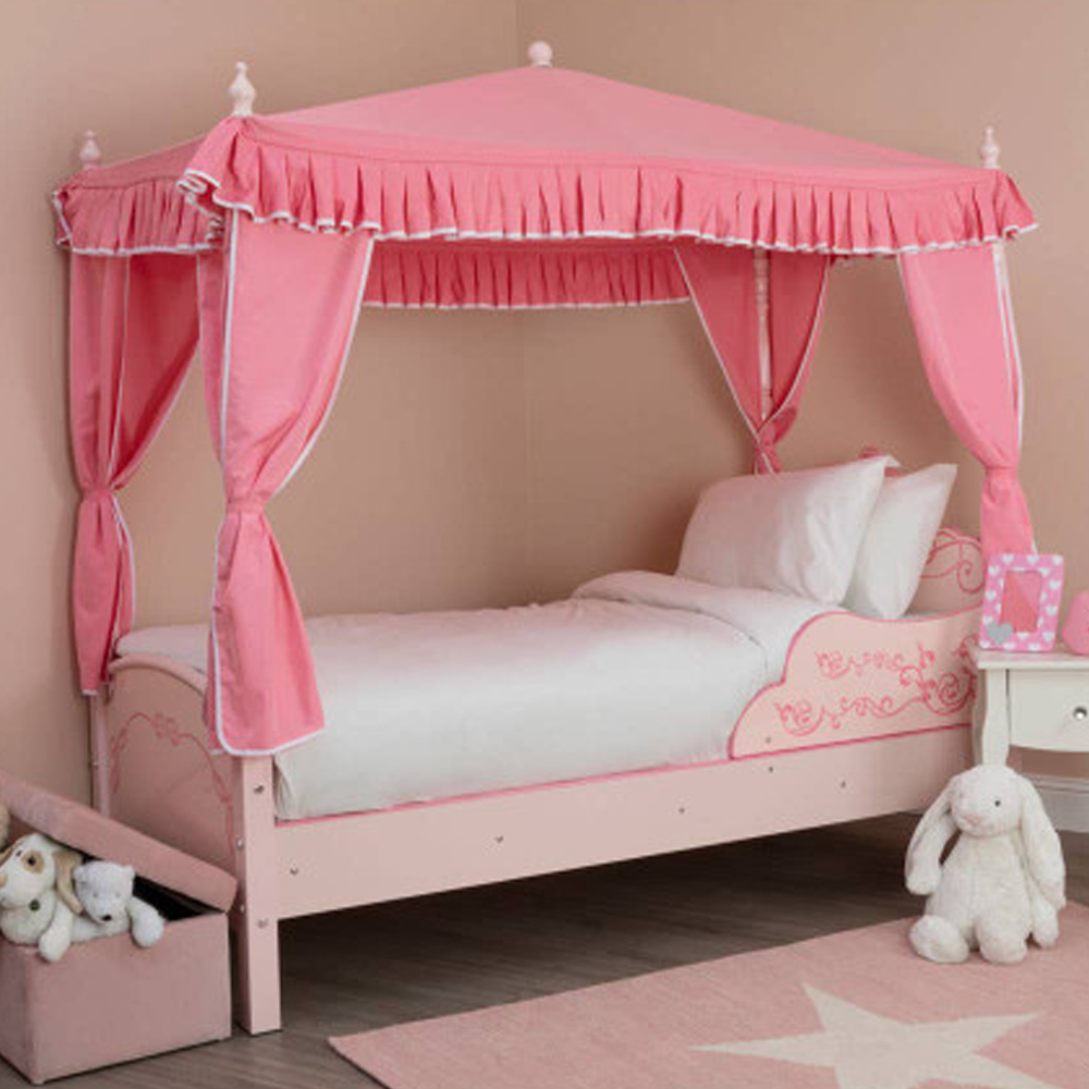 Kelvra Wooden Kids Princess Palace Canopy Bed in Pink