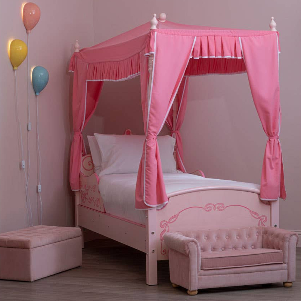 Kelvra Wooden Kids Princess Palace Canopy Bed in Pink