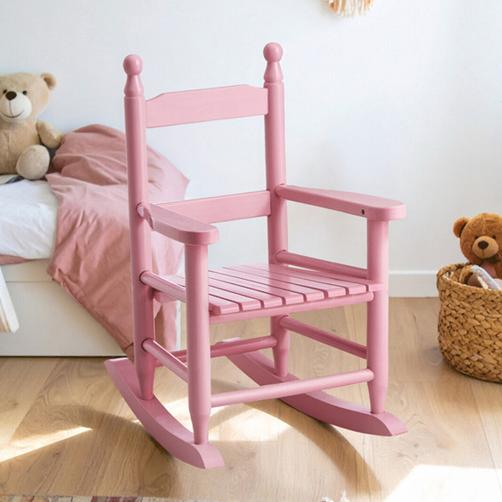 Kelvra Wooden Kids Rocking Chair in Pink
