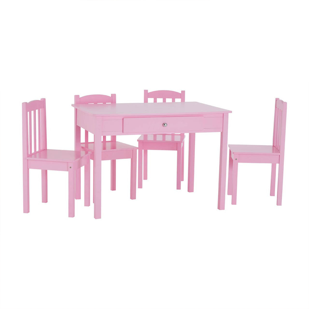 Kelvra Wooden Kids Table with 4 Chair in Pink