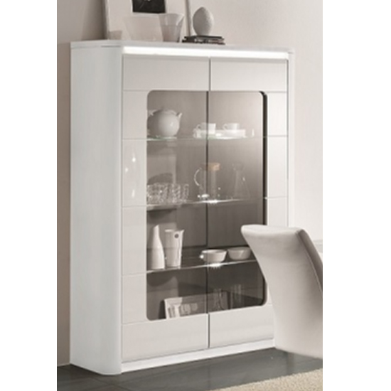 Photo of Kemble wide glass display cabinet in white high gloss with led