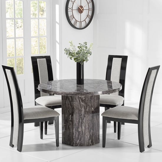 Photo of Kempton marble dining table round in grey and 4 allie chairs