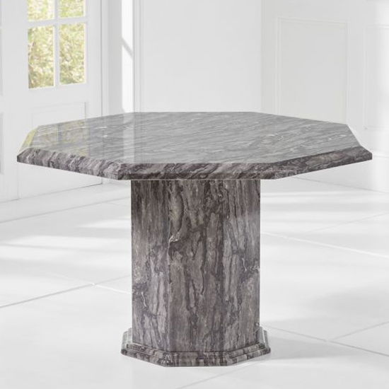 Kempton Octagonal High Gloss Marble Dining Table In Grey_2
