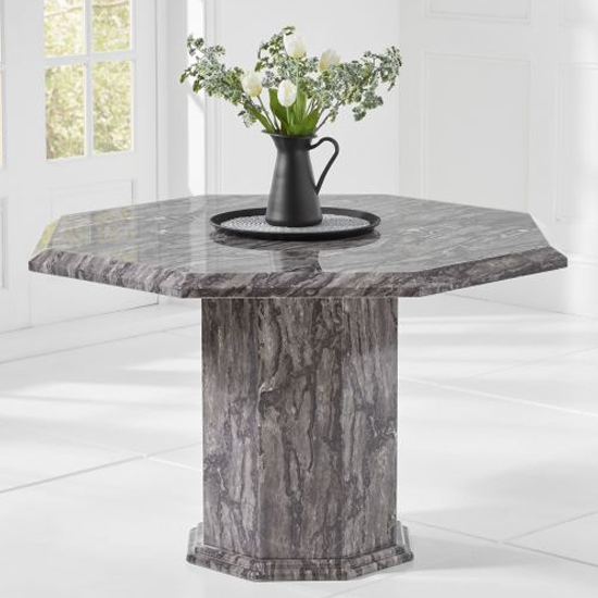 Kempton Octagonal High Gloss Marble Dining Table In Grey