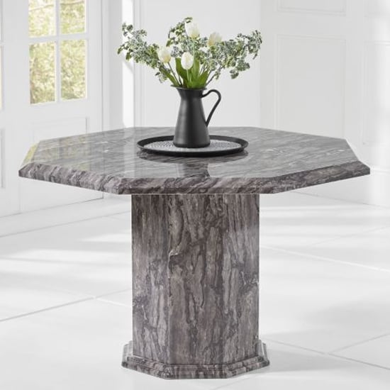 Kempton Octagonal High Gloss Marble Dining Table In Grey Furniture in