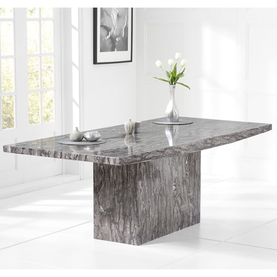 Kempton 160cm High Gloss Marble Dining Table In Grey