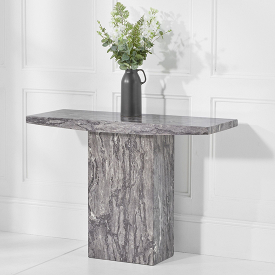 Kempton Rectangular High Gloss Marble Console Table In Grey_1