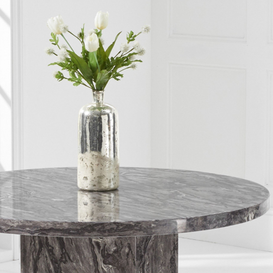 Kempton Round High Gloss Marble Dining Table In Grey_3