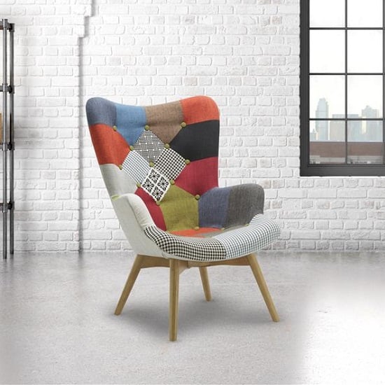 Kendal Arm Chair With Stool In Patched And Wooden Legs_2