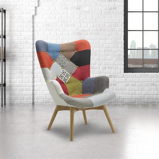 Kendal Arm Chair With Stool In Patched And Wooden Legs Furniture in Fashion