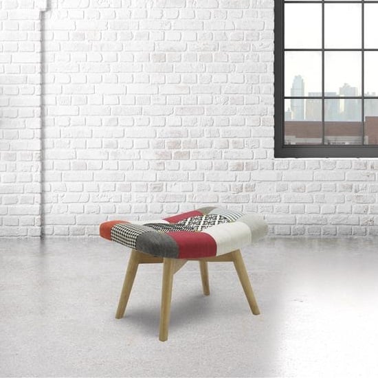 Kendal Arm Chair With Stool In Patched And Wooden Legs_3
