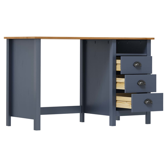 Kendal Wooden Laptop Desk With 3 Drawers In Grey And Brown