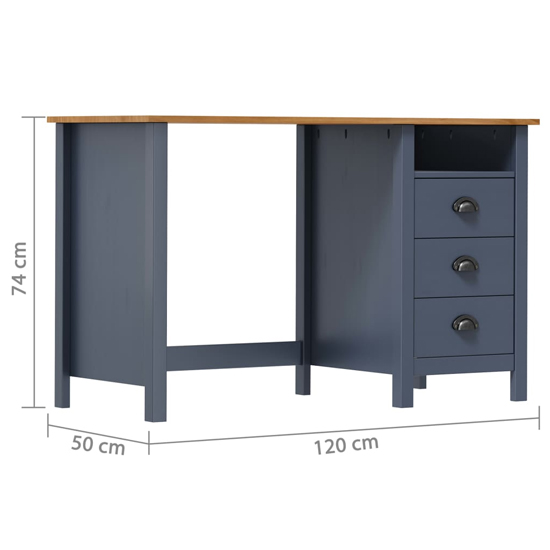 Kendal Wooden Laptop Desk With 3 Drawers In Grey And Brown
