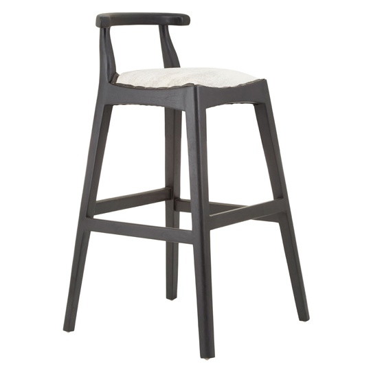 Kendari Teak Wood Black Bar Stool With White Leather FiF