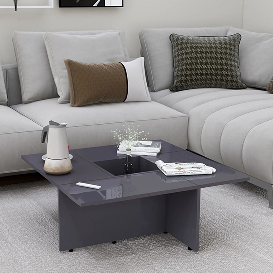 Kendrix Square High Gloss Coffee Table In Grey | Furniture in Fashion