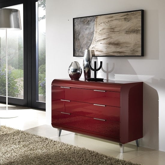 Kenia Modern Chest Of Drawers Wide In Red High Gloss