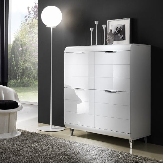 Kenia Modern Highboard In White High Gloss With 4 Doors