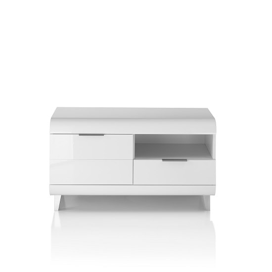 Kenia Small TV Stand In White High Gloss With Wooden Legs