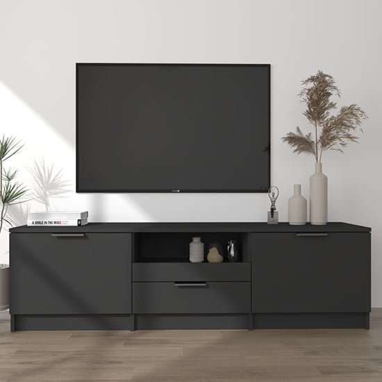 Product photograph of Kenna Wooden Tv Stand With 2 Doors 1 Drawer In Black from Furniture in Fashion