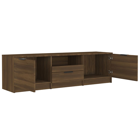 Kenna Wooden TV Stand With 2 Doors 1 Drawer In Brown Oak