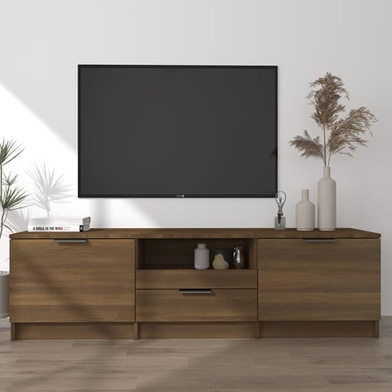 Product photograph of Kenna Wooden Tv Stand With 2 Doors 1 Drawer In Brown Oak from Furniture in Fashion