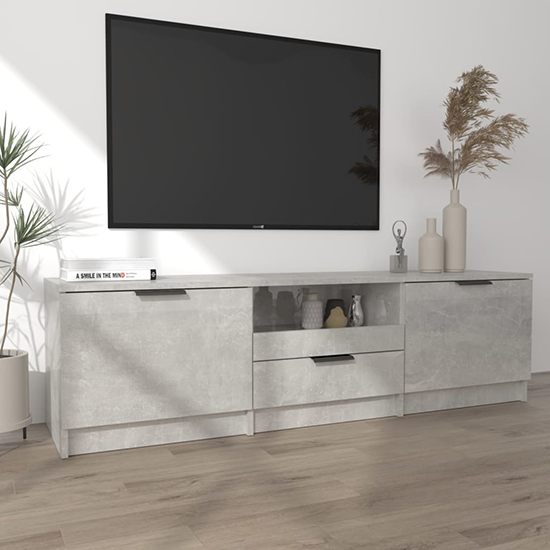 Kenna Wooden TV Stand With 2 Doors 1 Drawer In Concrete Effect