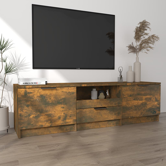 Kenna Wooden TV Stand With 2 Doors 1 Drawer In Smoked Oak