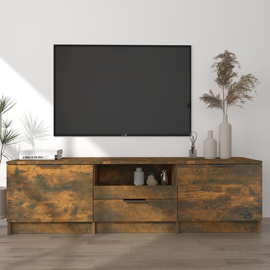 Product photograph of Kenna Wooden Tv Stand With 2 Doors 1 Drawer In Smoked Oak from Furniture in Fashion