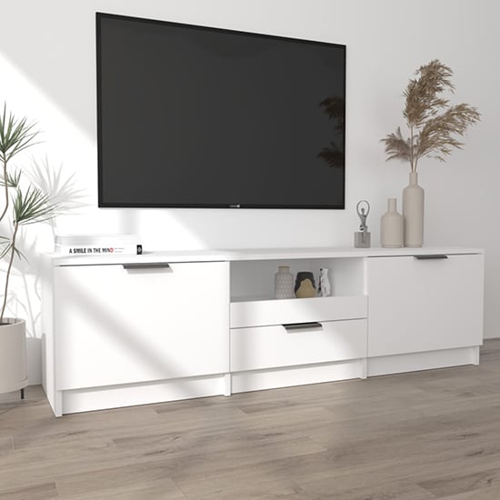 Kenna Wooden TV Stand With 2 Doors 1 Drawer In White