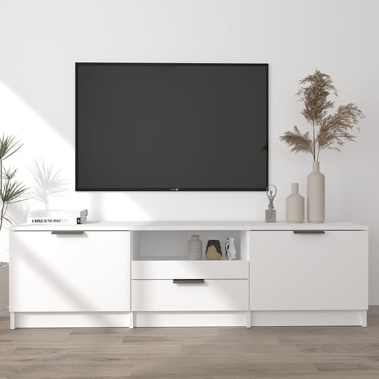 Product photograph of Kenna Wooden Tv Stand With 2 Doors 1 Drawer In White from Furniture in Fashion